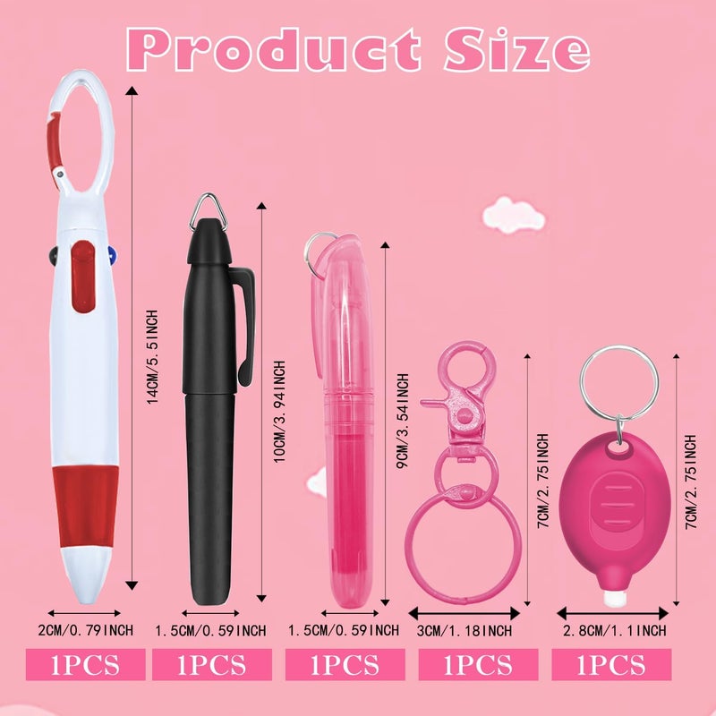Daemson Nurse Pen Set, Badge Reel Pen Include Highlighter, Permanent Marker, Ballpoint Pen, LED Keychain Flashlight, and Nursing Keychain Clip (Pink) - Image 2